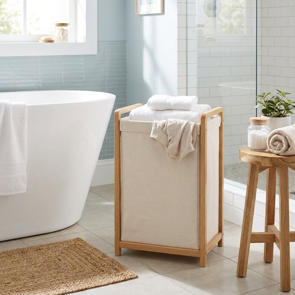 Modern Oak Frame Laundry Hamper